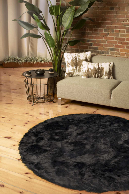 6' X 6' Grey Round Faux Fur Washable Non Skid Area Rug - Homeroots - Flyclothing LLC