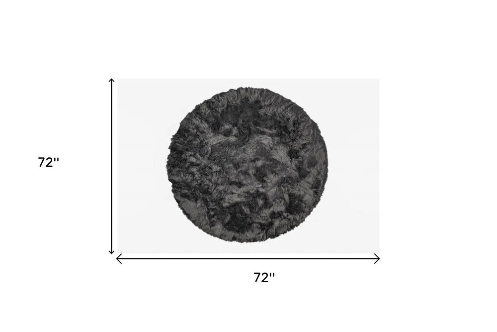 6' X 6' Grey Round Faux Fur Washable Non Skid Area Rug - Homeroots