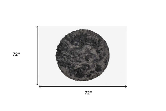6' X 6' Grey Round Faux Fur Washable Non Skid Area Rug - Homeroots - Flyclothing LLC