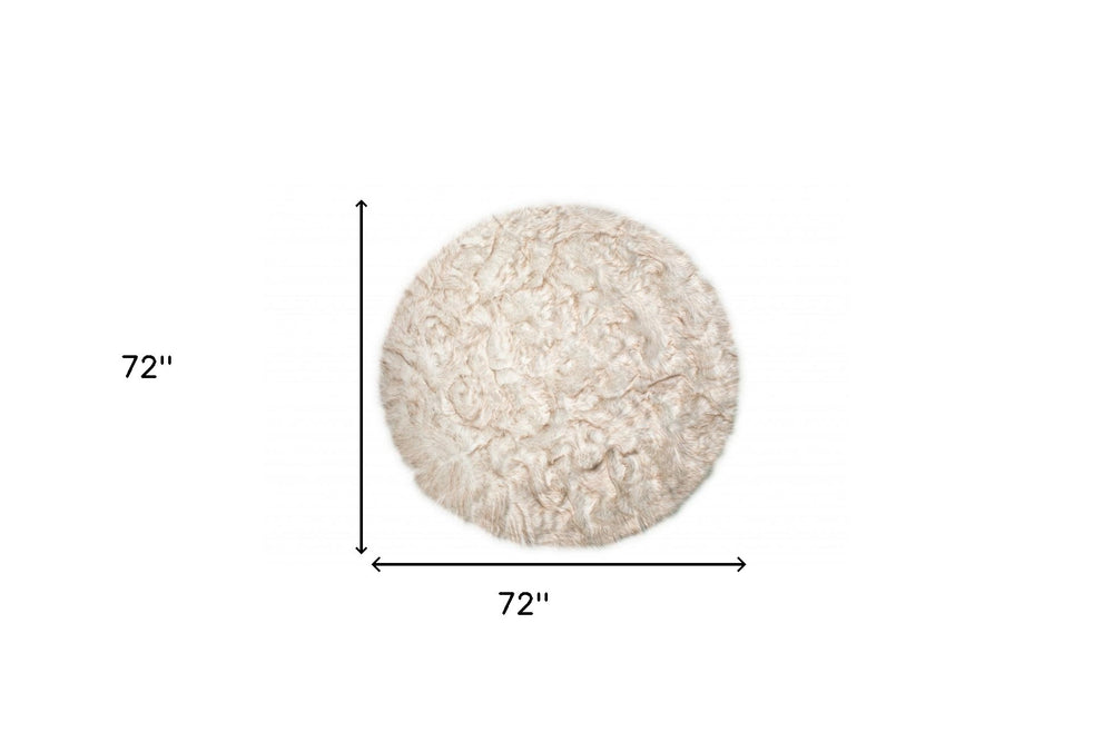 6' X 6' Ombre Tan Round Faux Fur Washable Non Skid Area Rug - Homeroots