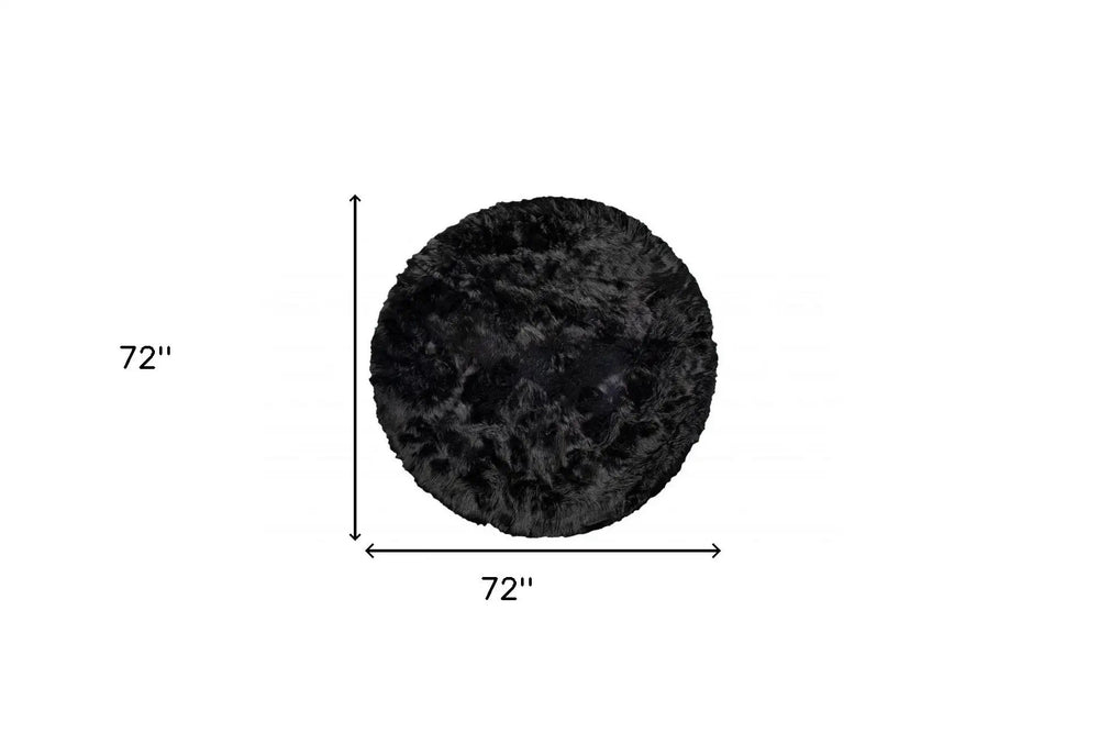 6' X 6' Black Round Faux Fur Washable Non Skid Area Rug - Homeroots