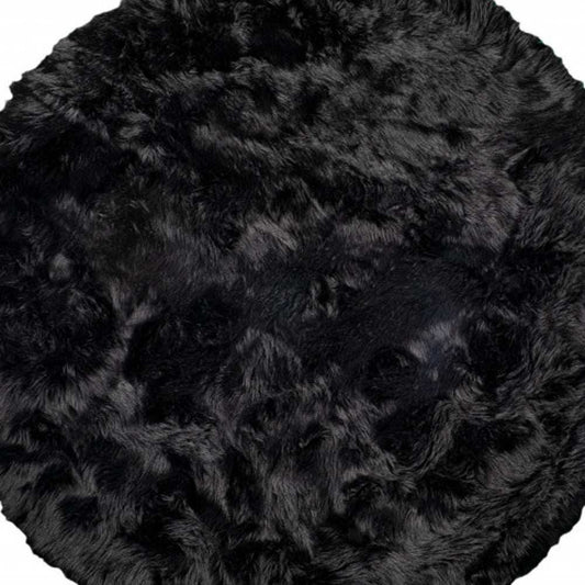 6' X 6' Black Round Faux Fur Washable Non Skid Area Rug - Homeroots - Flyclothing LLC