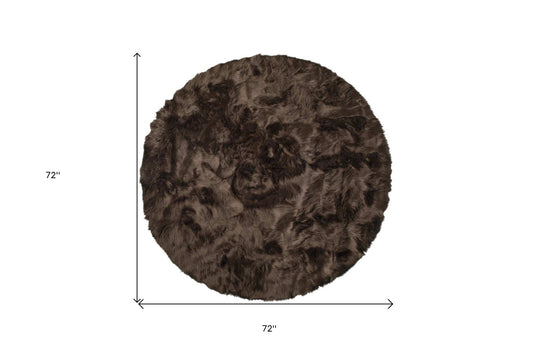 6' X 6' Chocolate Round Faux Fur Washable Non Skid Area Rug - Homeroots - Flyclothing LLC