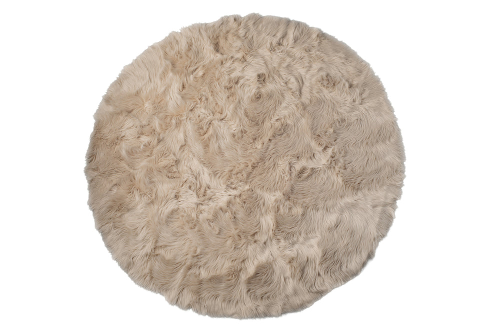 6' X 6' Taupe Round Faux Fur Washable Non Skid Area Rug - Homeroots