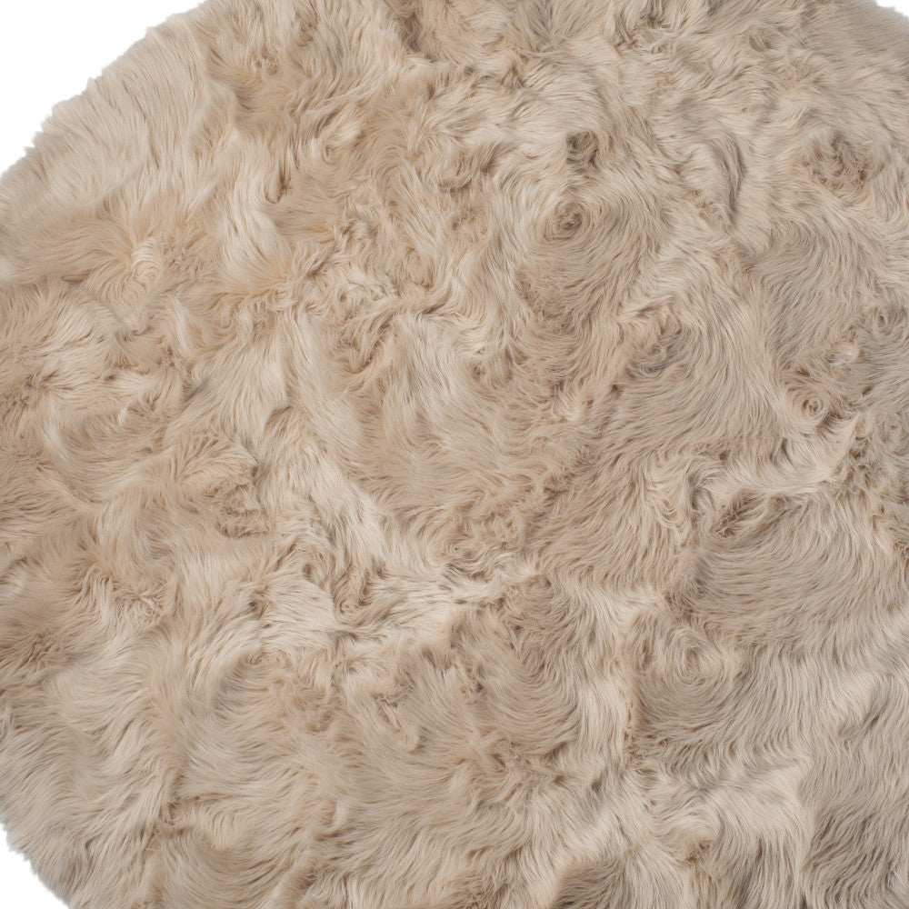 6' X 6' Taupe Round Faux Fur Washable Non Skid Area Rug - Homeroots - Flyclothing LLC