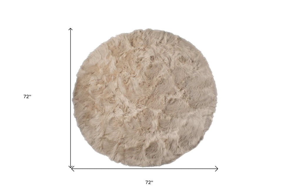 6' X 6' Taupe Round Faux Fur Washable Non Skid Area Rug - Homeroots - Flyclothing LLC