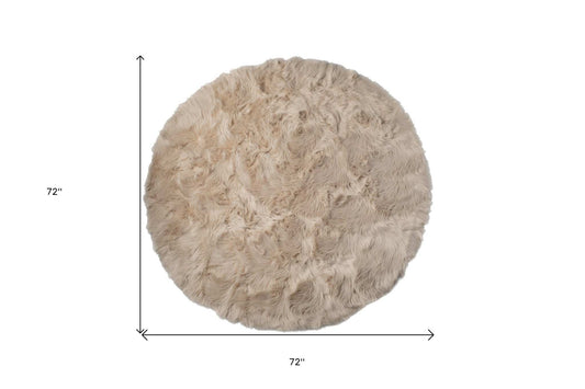 6' X 6' Taupe Round Faux Fur Washable Non Skid Area Rug - Homeroots - Flyclothing LLC