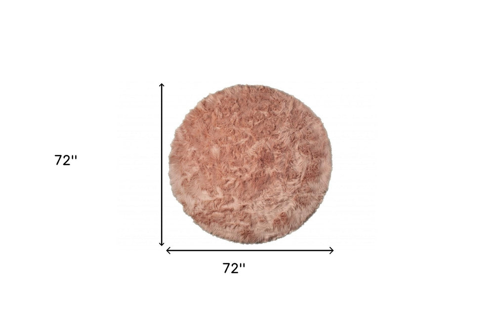 6' X 6' Dusty Rose Round Faux Fur Washable Non Skid Area Rug - Homeroots