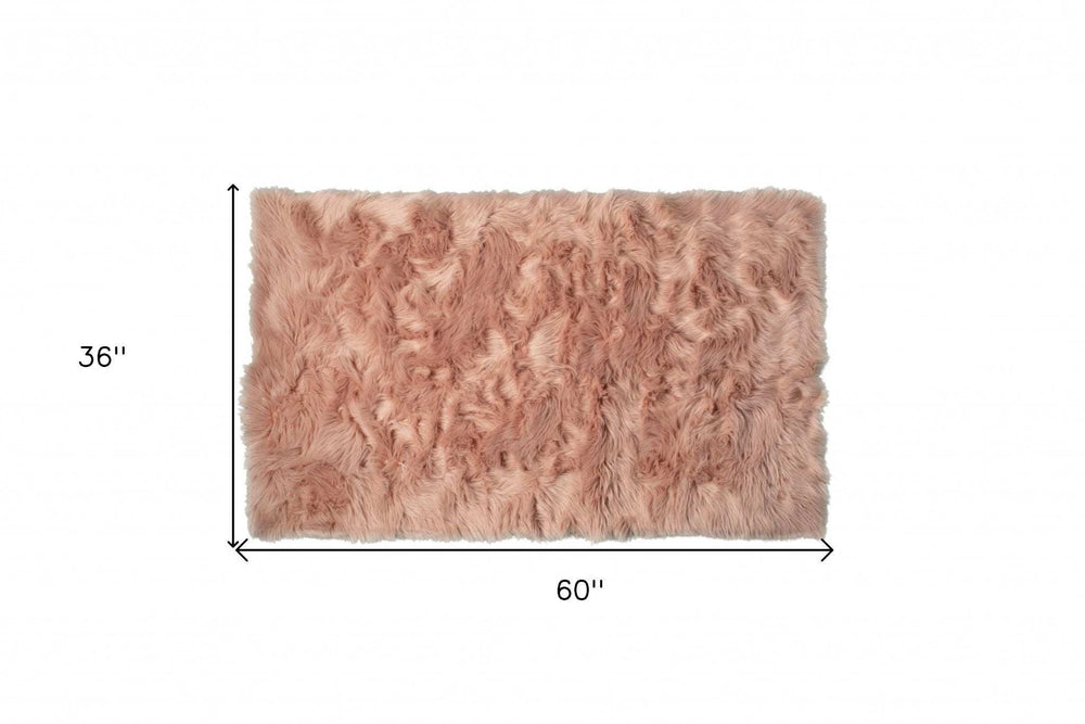3' X 5' Dusty Rose Faux Fur Non Skid Area Rug - Homeroots - Flyclothing LLC