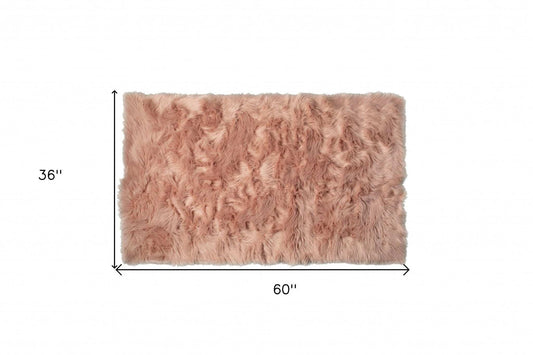 3' X 5' Dusty Rose Faux Fur Non Skid Area Rug - Homeroots - Flyclothing LLC