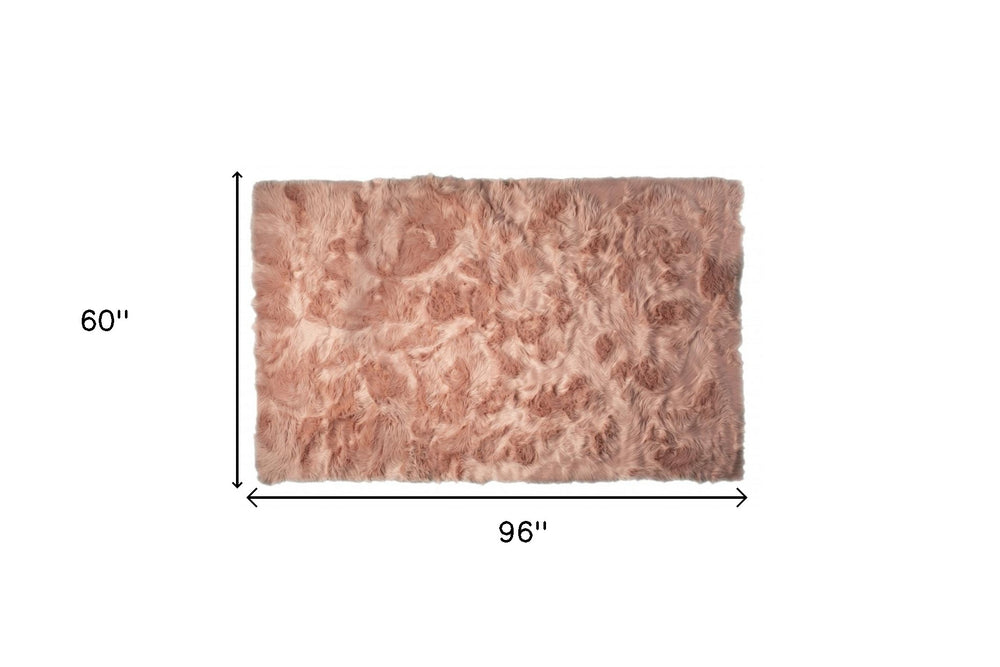 5' X 8' Dusty Rose Faux Fur Non Skid Area Rug - Homeroots