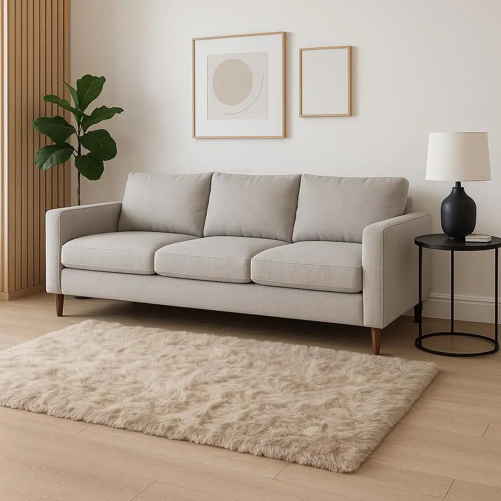5' X 8' Taupe Faux Fur Non Skid Area Rug - Homeroots - Flyclothing LLC