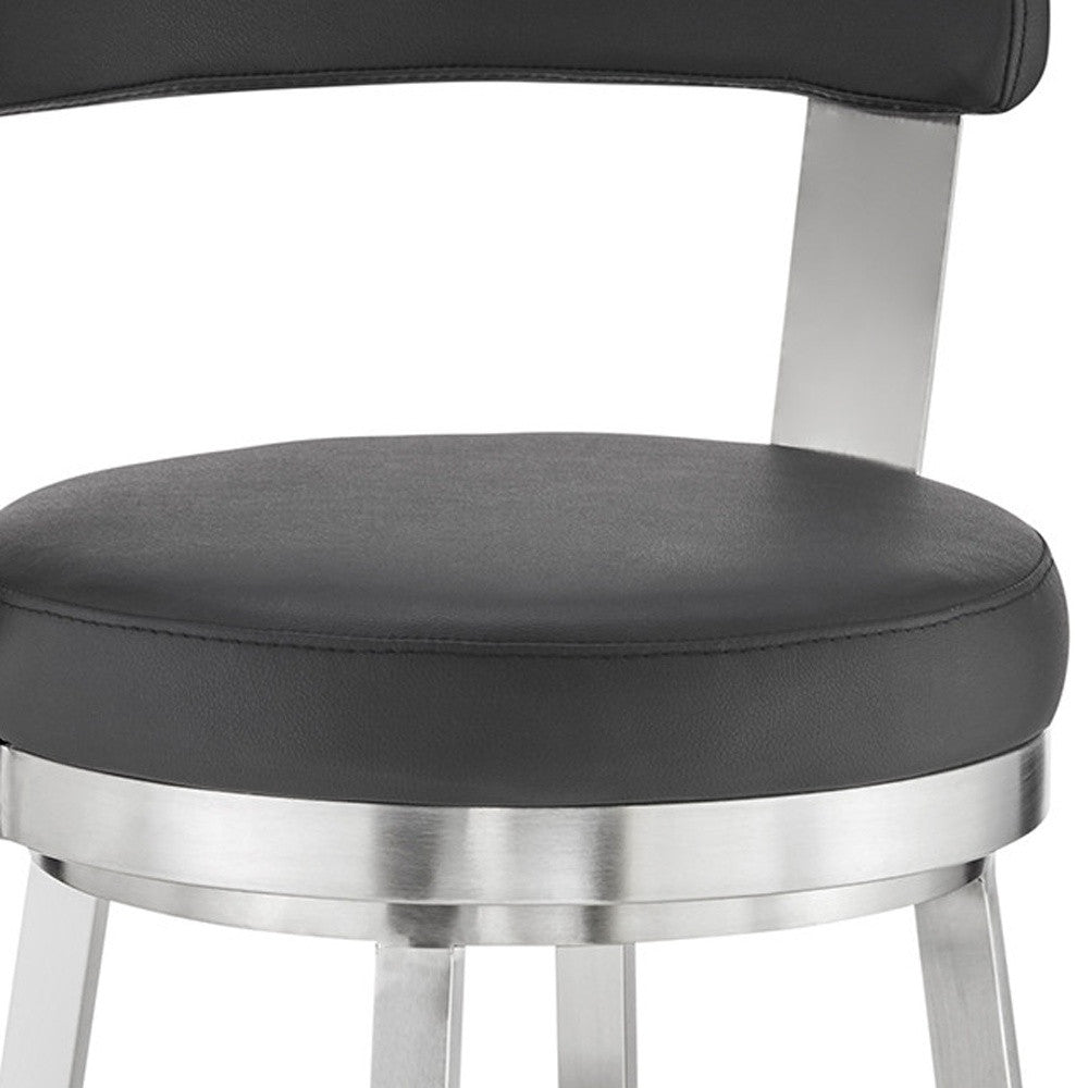 30" Black And Silver Iron Swivel Backless Bar Height Bar Chair - Homeroots - Flyclothing LLC