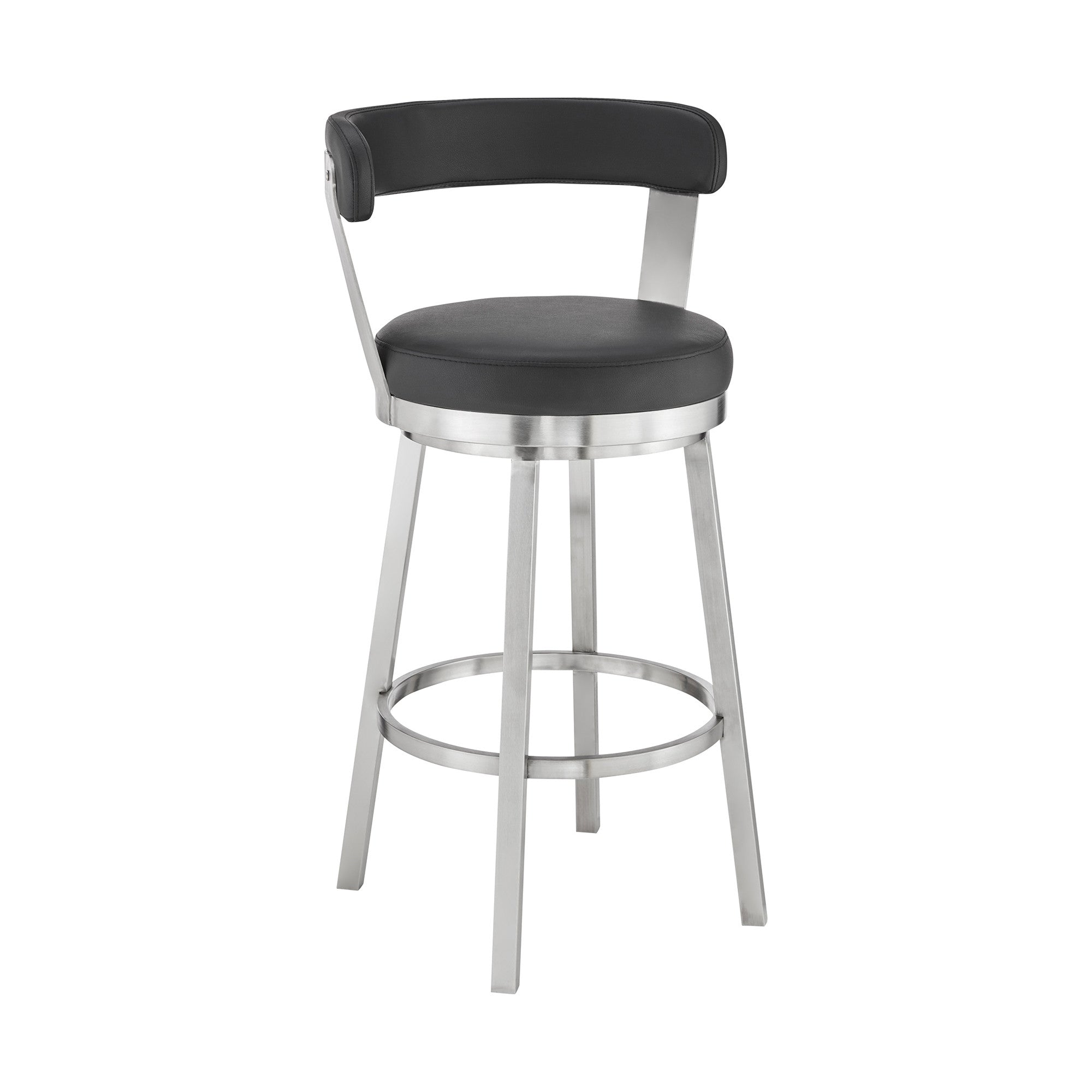30" Black And Silver Iron Swivel Backless Bar Height Bar Chair - Homeroots - Flyclothing LLC