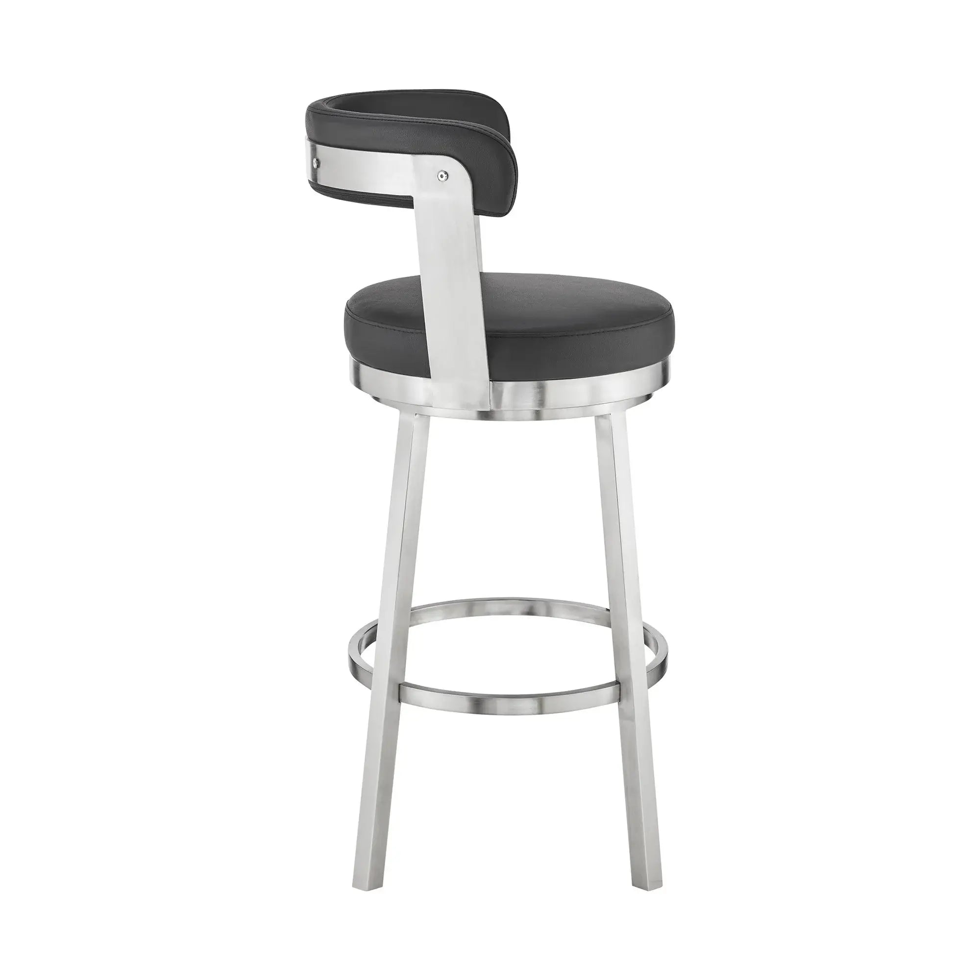 30" Black And Silver Iron Swivel Backless Bar Height Bar Chair - Homeroots - Flyclothing LLC