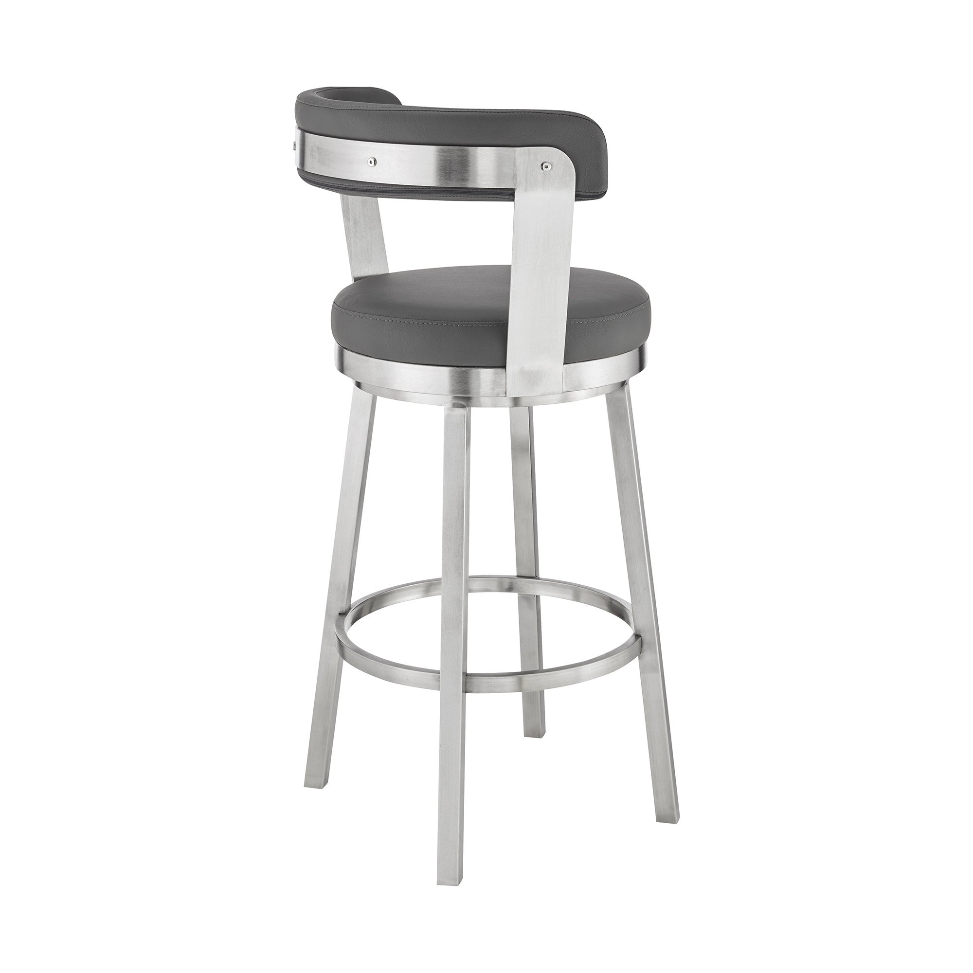 26" Gray And Silver Iron Swivel Backless Counter Height Bar Chair - Homeroots - Flyclothing LLC