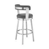 26" Gray And Silver Iron Swivel Backless Counter Height Bar Chair - Homeroots