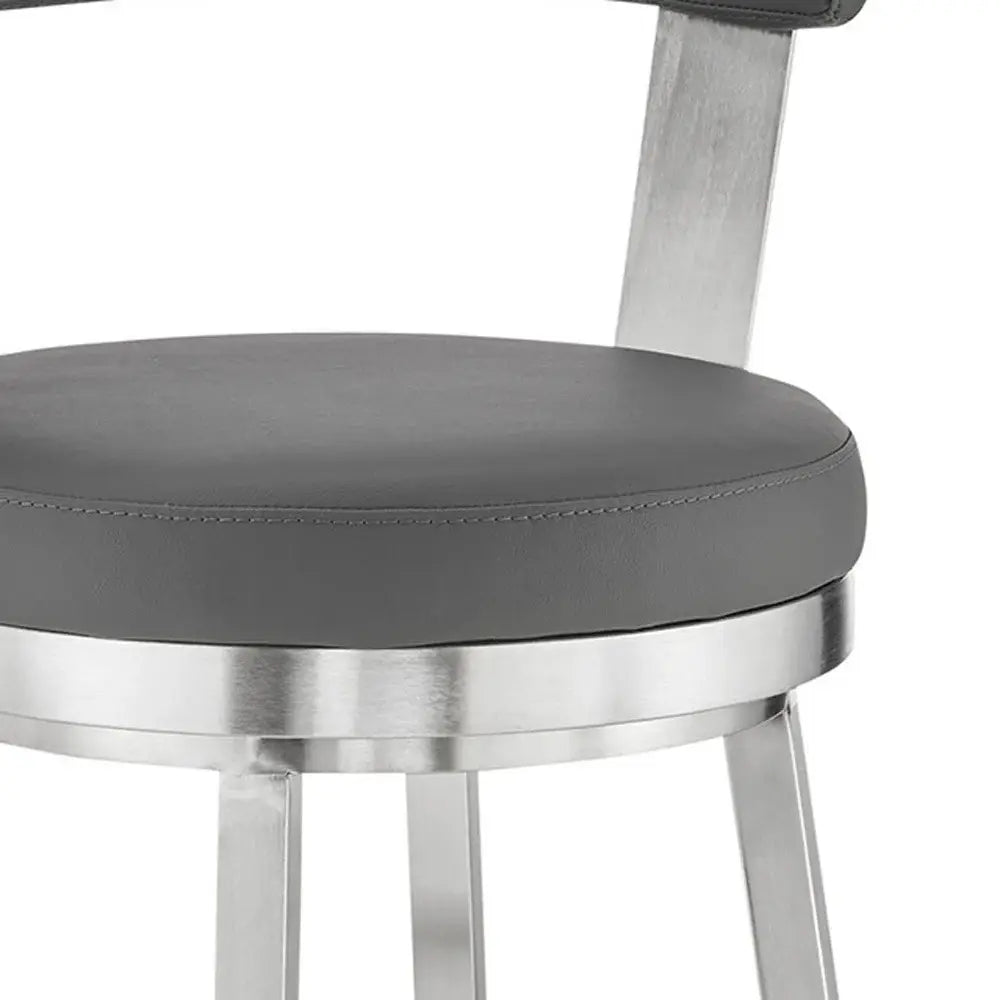 26" Gray And Silver Iron Swivel Backless Counter Height Bar Chair - Homeroots - Flyclothing LLC
