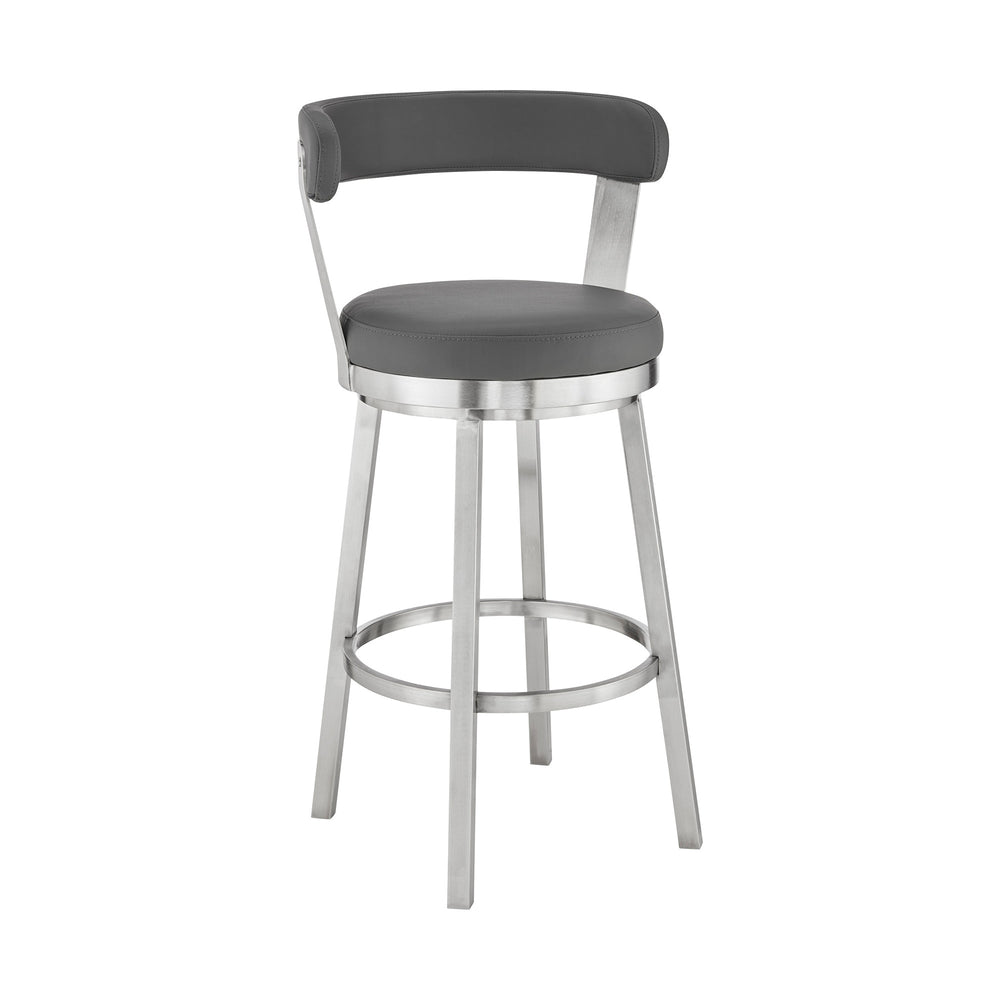 26" Gray And Silver Iron Swivel Backless Counter Height Bar Chair - Homeroots