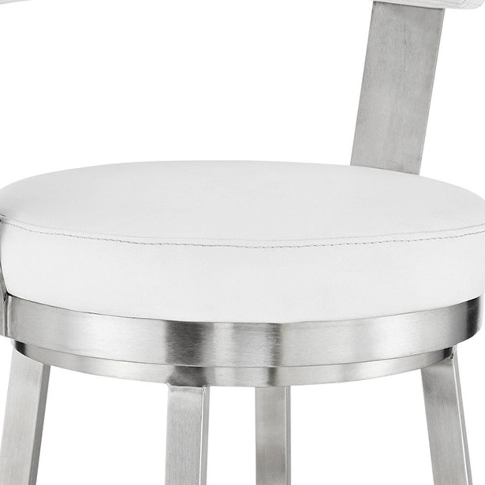 26" White And Silver Iron Swivel Backless Counter Height Bar Chair - Homeroots - Flyclothing LLC
