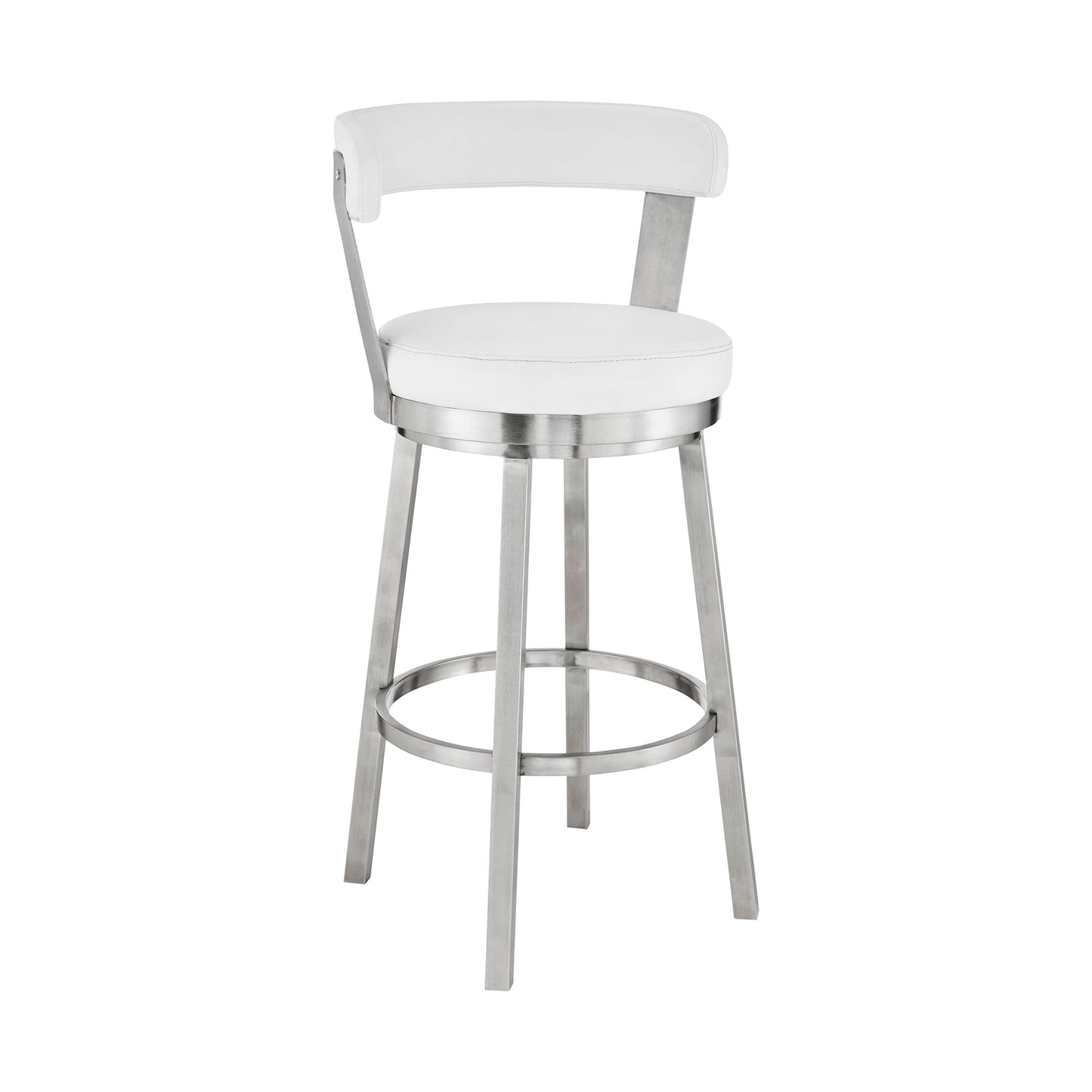26" White And Silver Iron Swivel Backless Counter Height Bar Chair - Homeroots - Flyclothing LLC