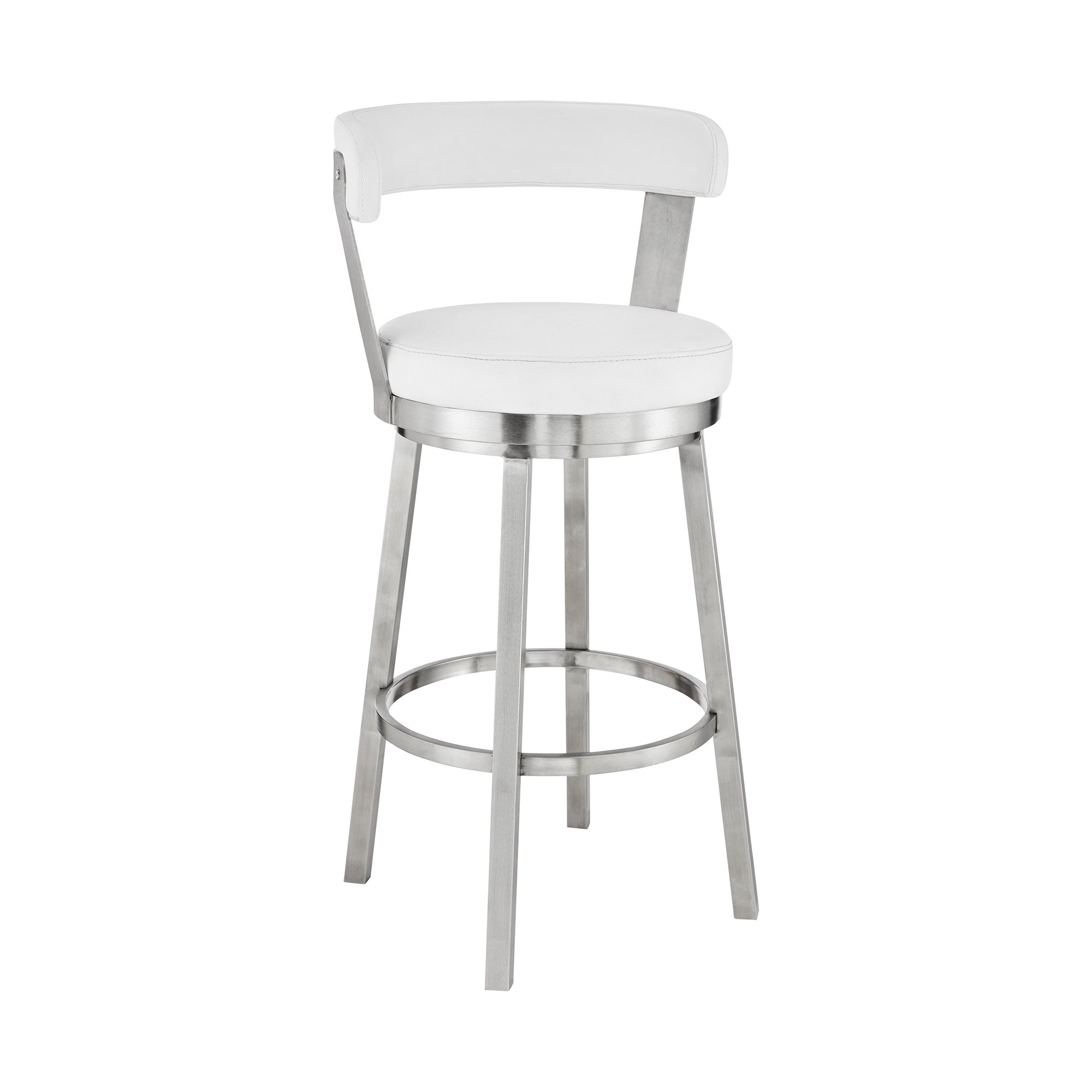 26" White And Silver Iron Swivel Backless Counter Height Bar Chair - Homeroots - Flyclothing LLC