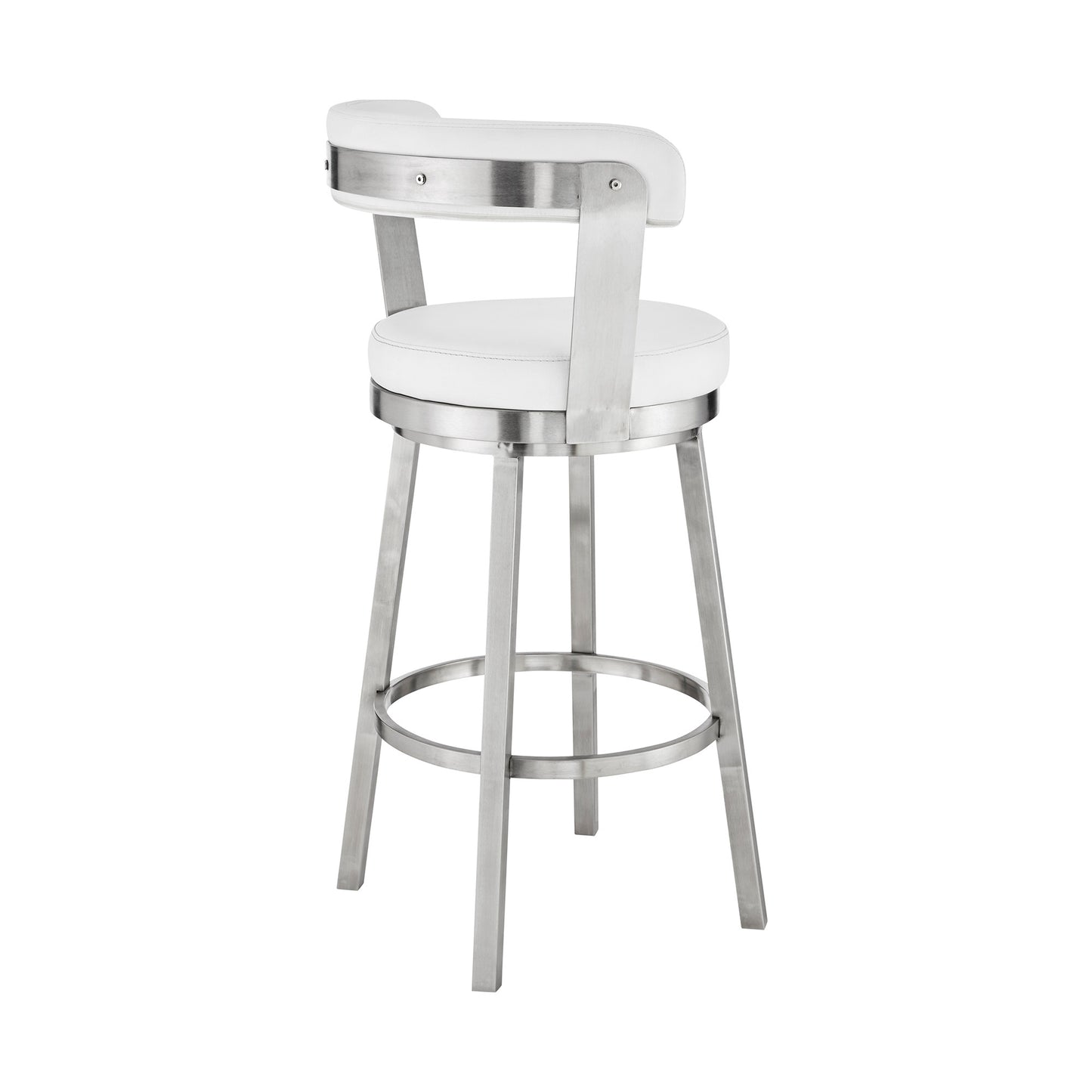 26" White And Silver Iron Swivel Backless Counter Height Bar Chair - Homeroots - Flyclothing LLC