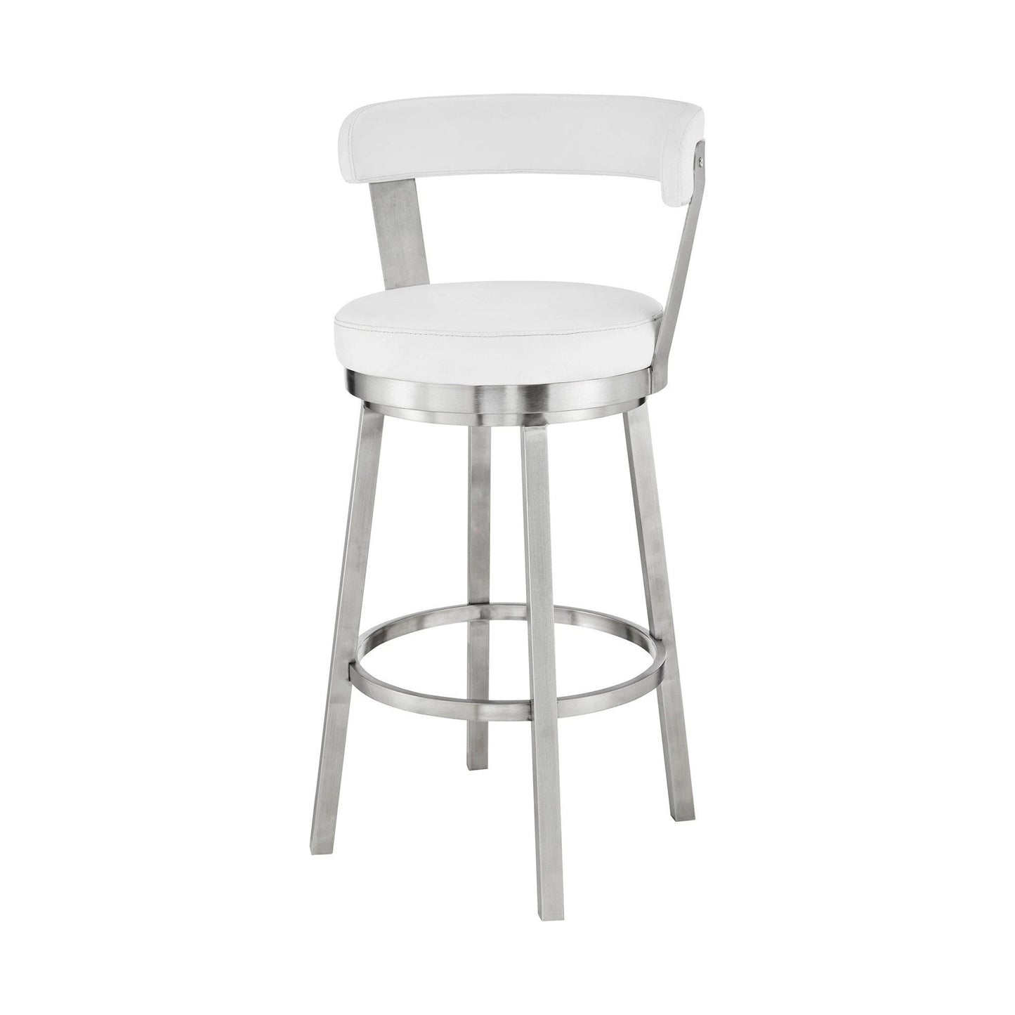 26" White And Silver Iron Swivel Backless Counter Height Bar Chair - Homeroots - Flyclothing LLC