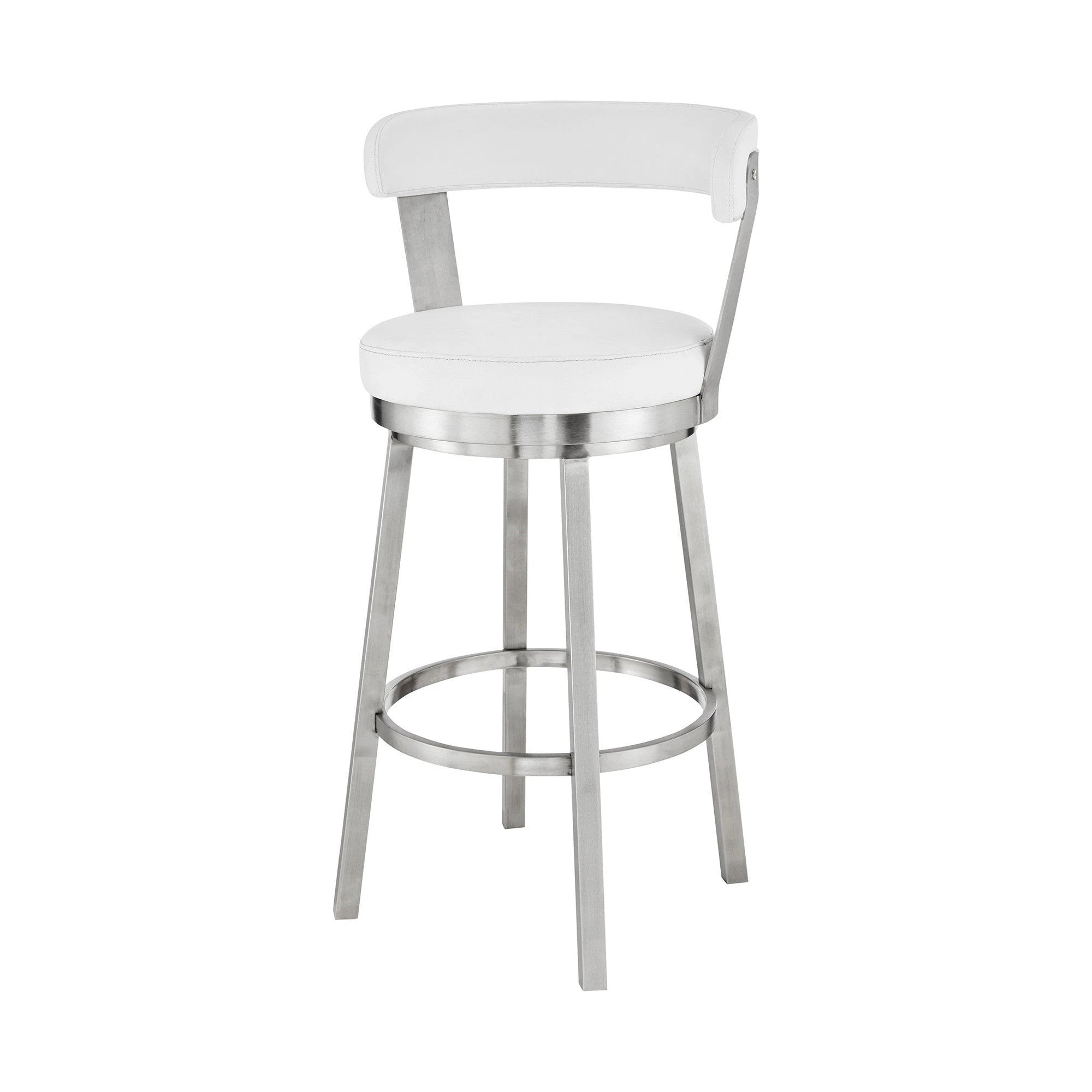 26" White And Silver Iron Swivel Backless Counter Height Bar Chair - Homeroots - Flyclothing LLC