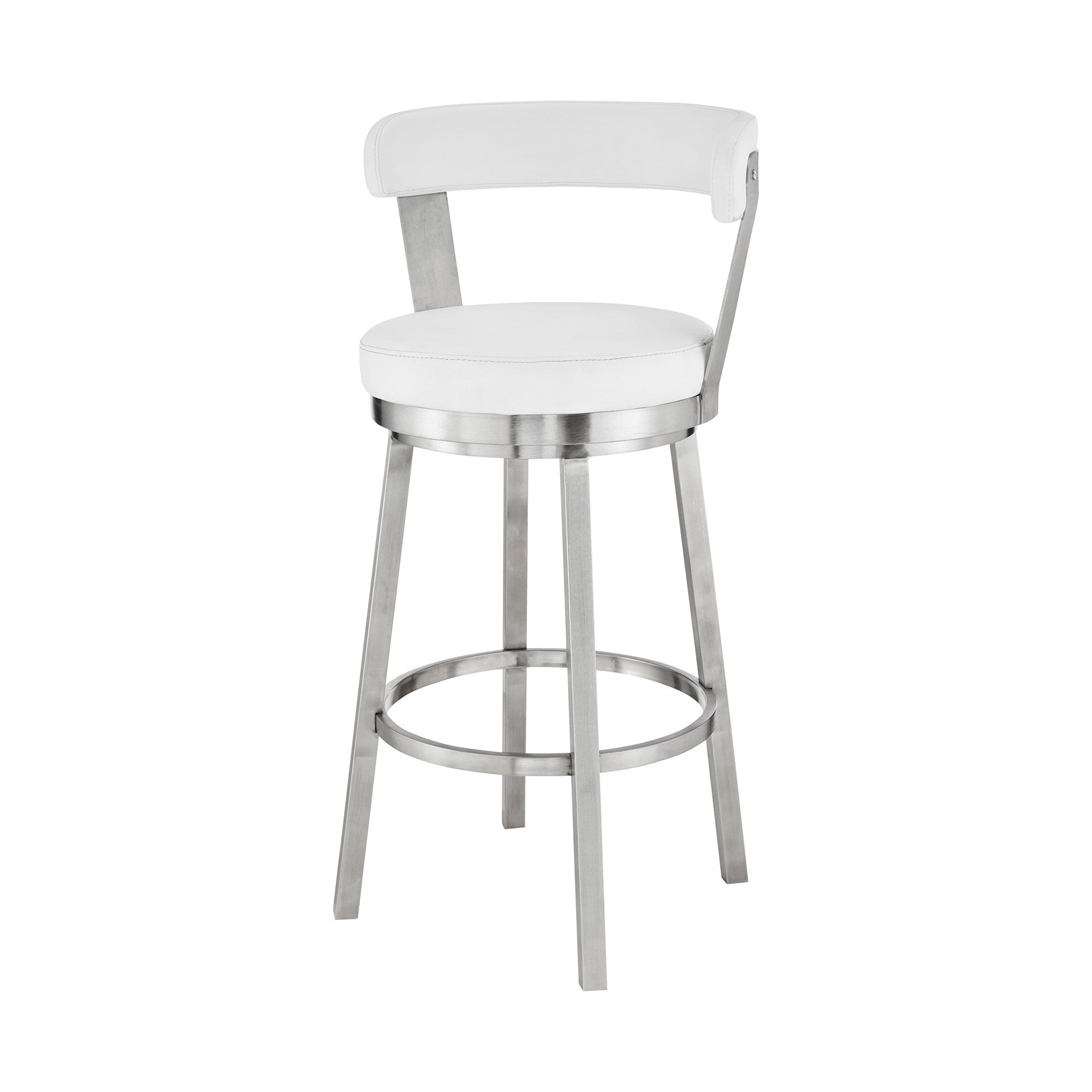 30" White And Silver Iron Swivel Backless Bar Height Bar Chair - Homeroots - Flyclothing LLC