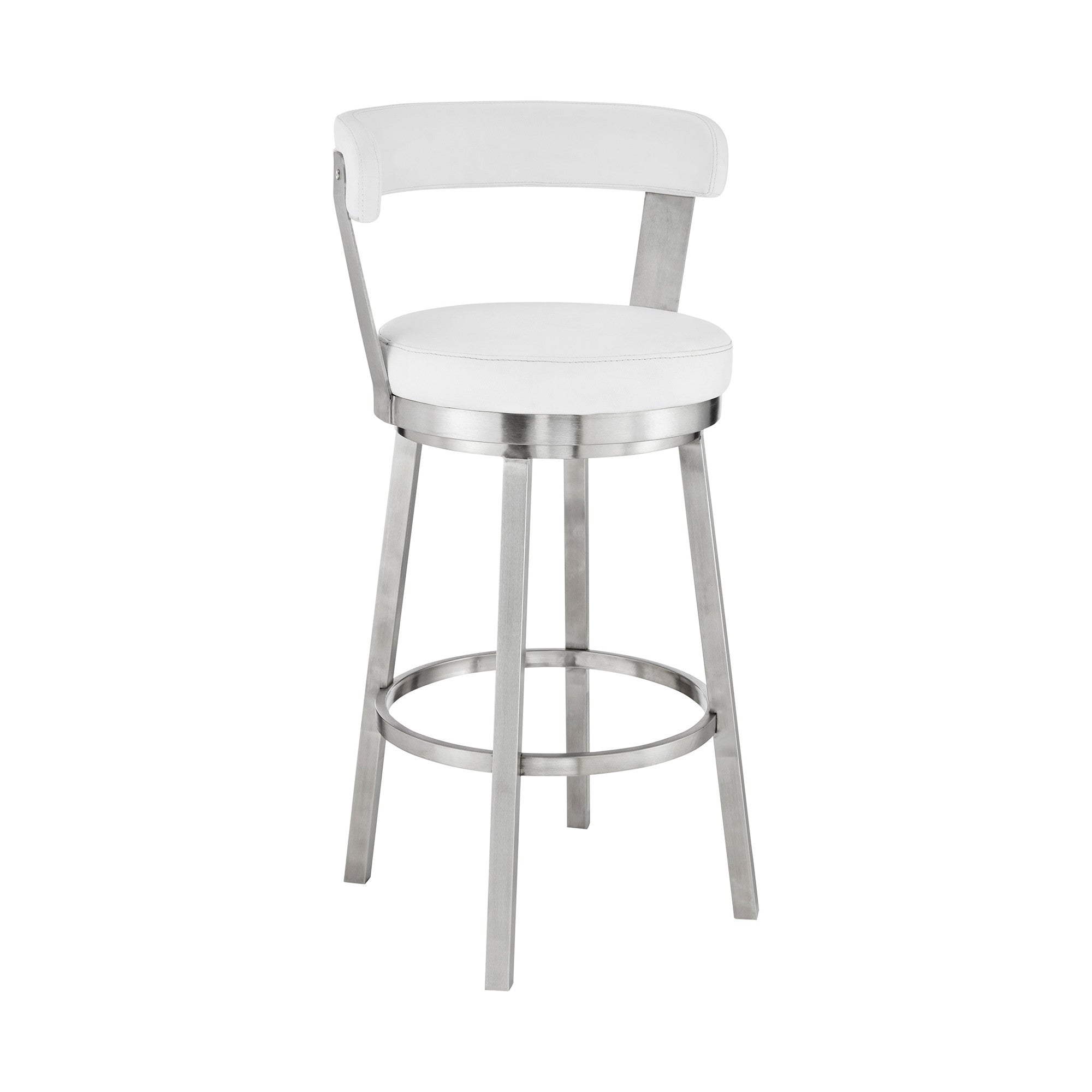30" White And Silver Iron Swivel Backless Bar Height Bar Chair - Homeroots - Flyclothing LLC