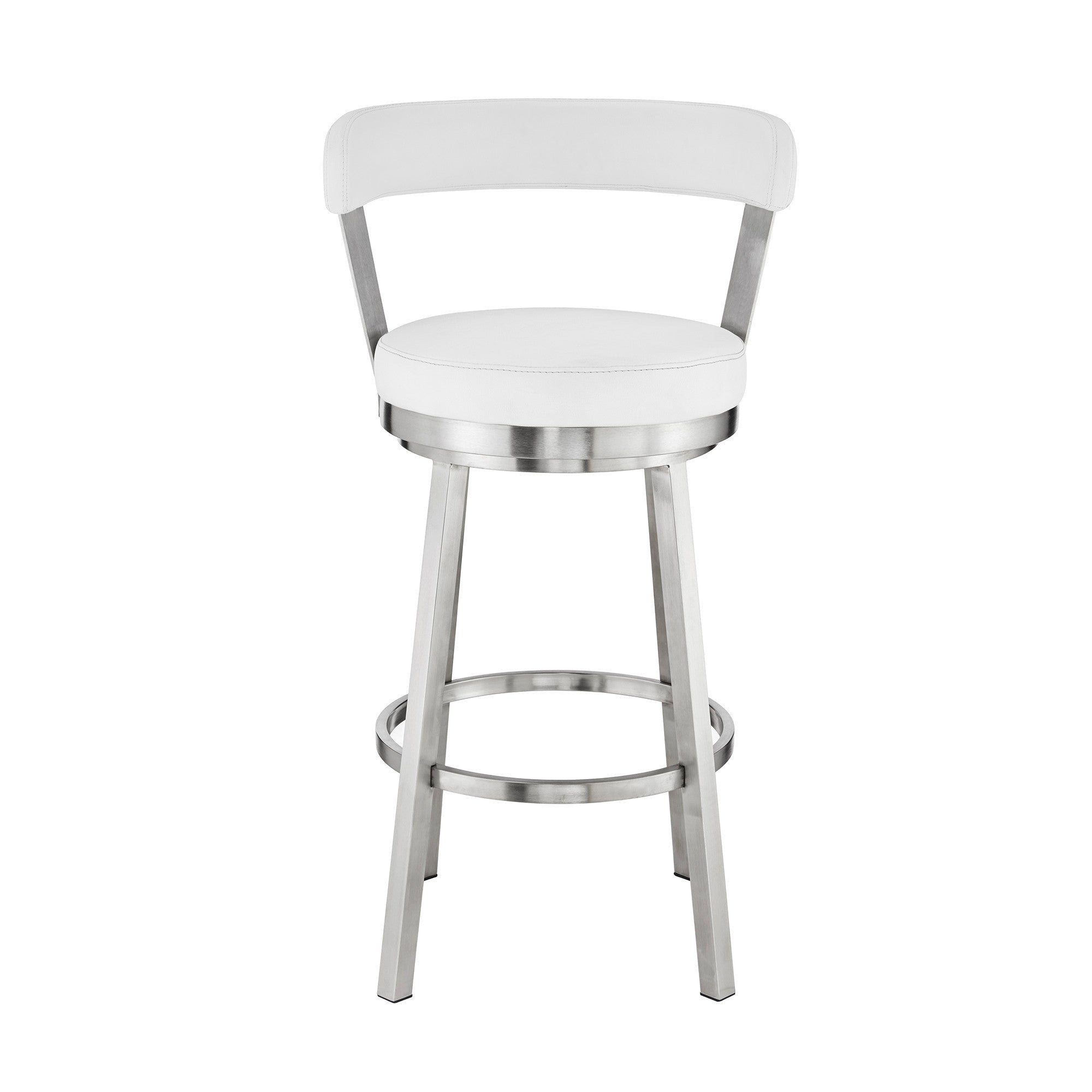 30" White And Silver Iron Swivel Backless Bar Height Bar Chair - Homeroots - Flyclothing LLC