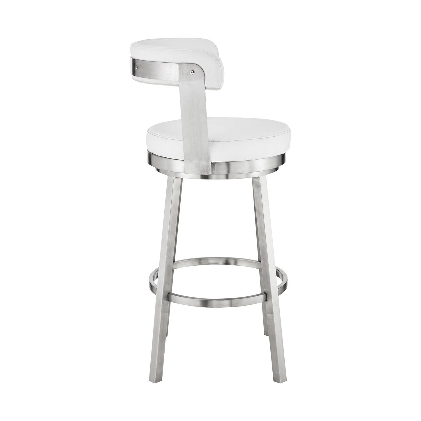 30" White And Silver Iron Swivel Backless Bar Height Bar Chair - Homeroots - Flyclothing LLC
