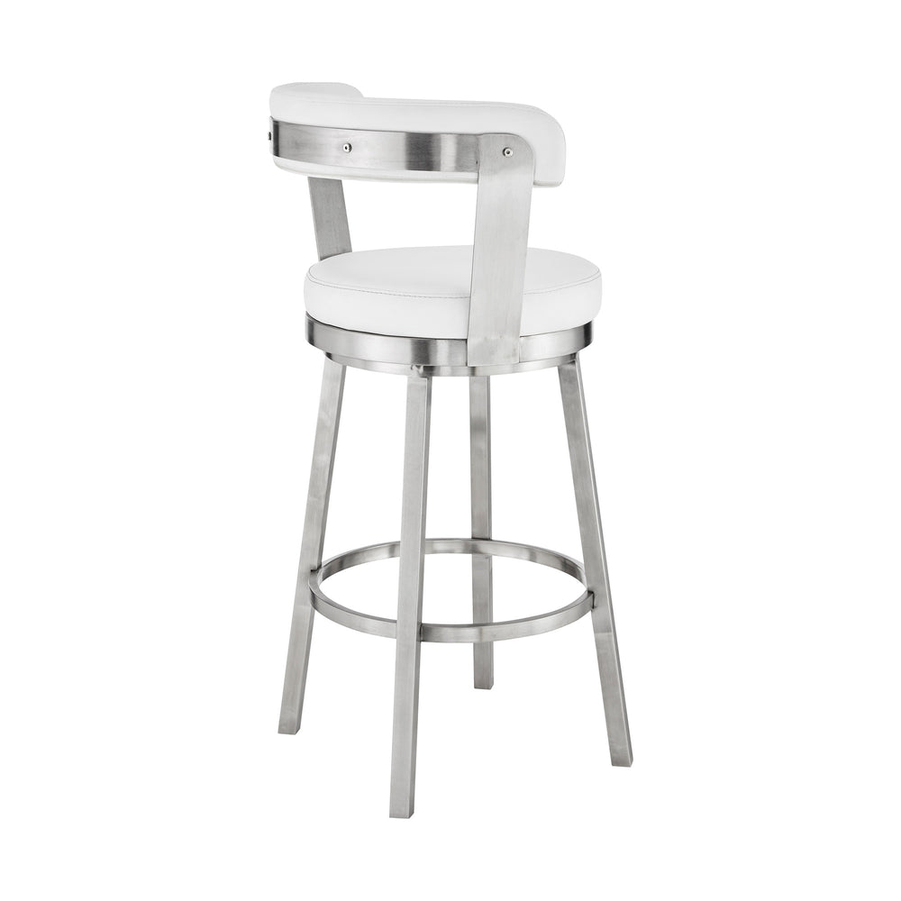 30" White And Silver Iron Swivel Backless Bar Height Bar Chair - Homeroots - Flyclothing LLC