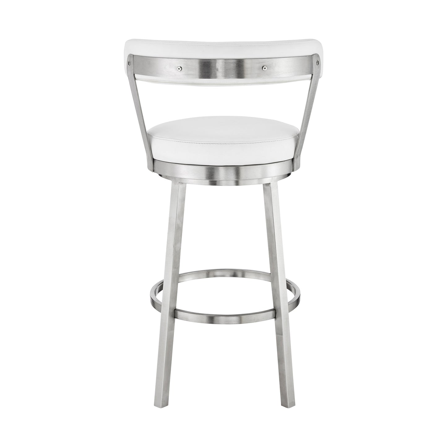 30" White And Silver Iron Swivel Backless Bar Height Bar Chair - Homeroots - Flyclothing LLC