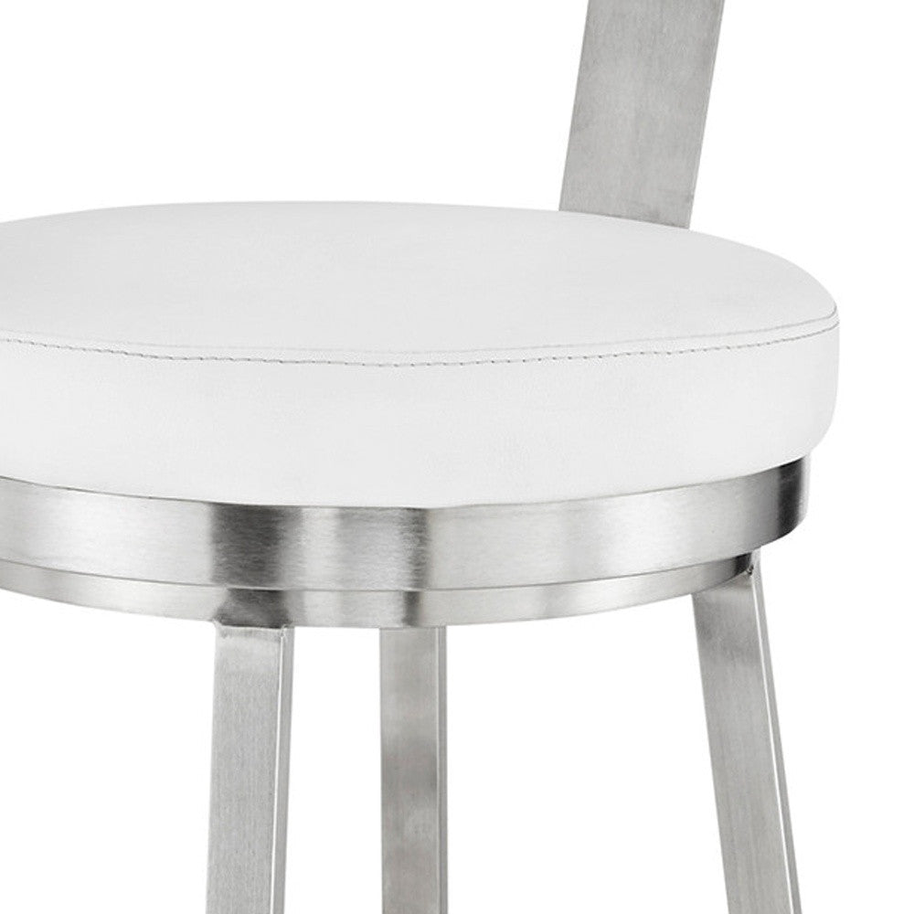 30" White And Silver Iron Swivel Backless Bar Height Bar Chair - Homeroots - Flyclothing LLC