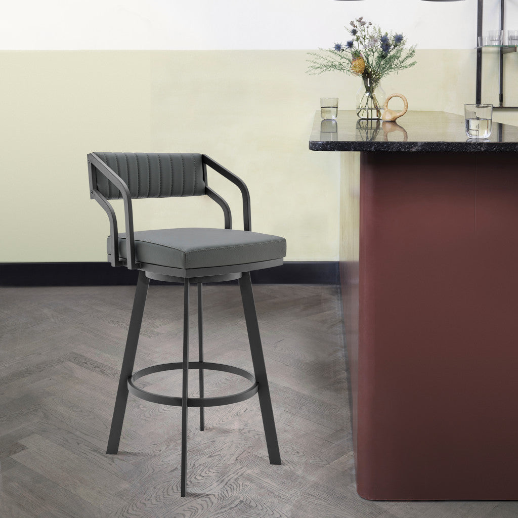 26" Gray And Black Iron Swivel Low Back Counter Height Bar Chair - Homeroots - Flyclothing LLC