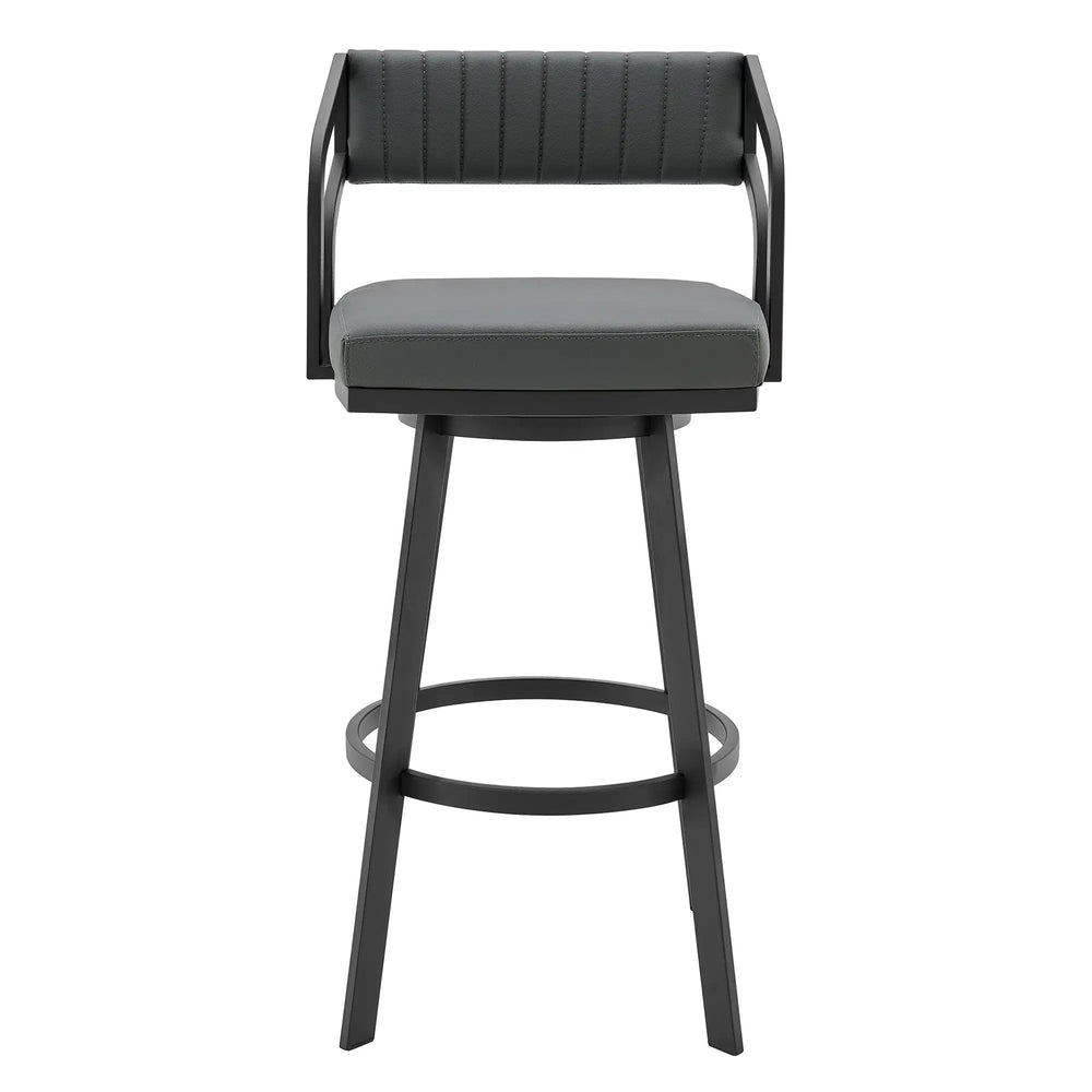 26" Gray And Black Iron Swivel Low Back Counter Height Bar Chair - Homeroots - Flyclothing LLC