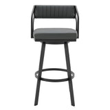26" Gray And Black Iron Swivel Low Back Counter Height Bar Chair - Homeroots
