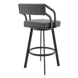 26" Gray And Black Iron Swivel Low Back Counter Height Bar Chair - Homeroots