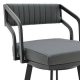 26" Gray And Black Iron Swivel Low Back Counter Height Bar Chair - Homeroots - Flyclothing LLC