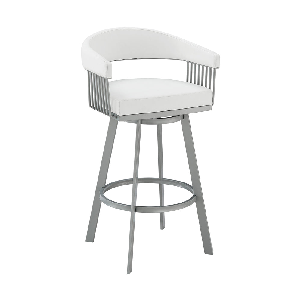 25" White And Silver Iron Swivel Backless Counter Height Bar Chair - Homeroots