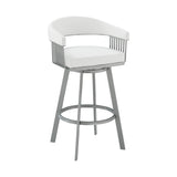 25" White And Silver Iron Swivel Backless Counter Height Bar Chair - Homeroots