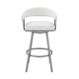 25" White And Silver Iron Swivel Backless Counter Height Bar Chair - Homeroots
