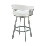 25" White And Silver Iron Swivel Backless Counter Height Bar Chair - Homeroots