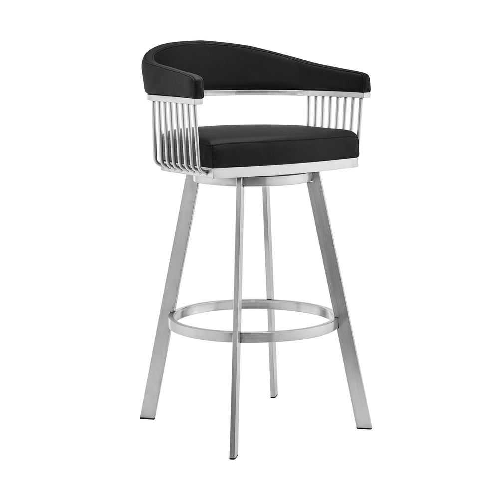 25" Black And Silver Iron Swivel Backless Counter Height Bar Chair - Homeroots