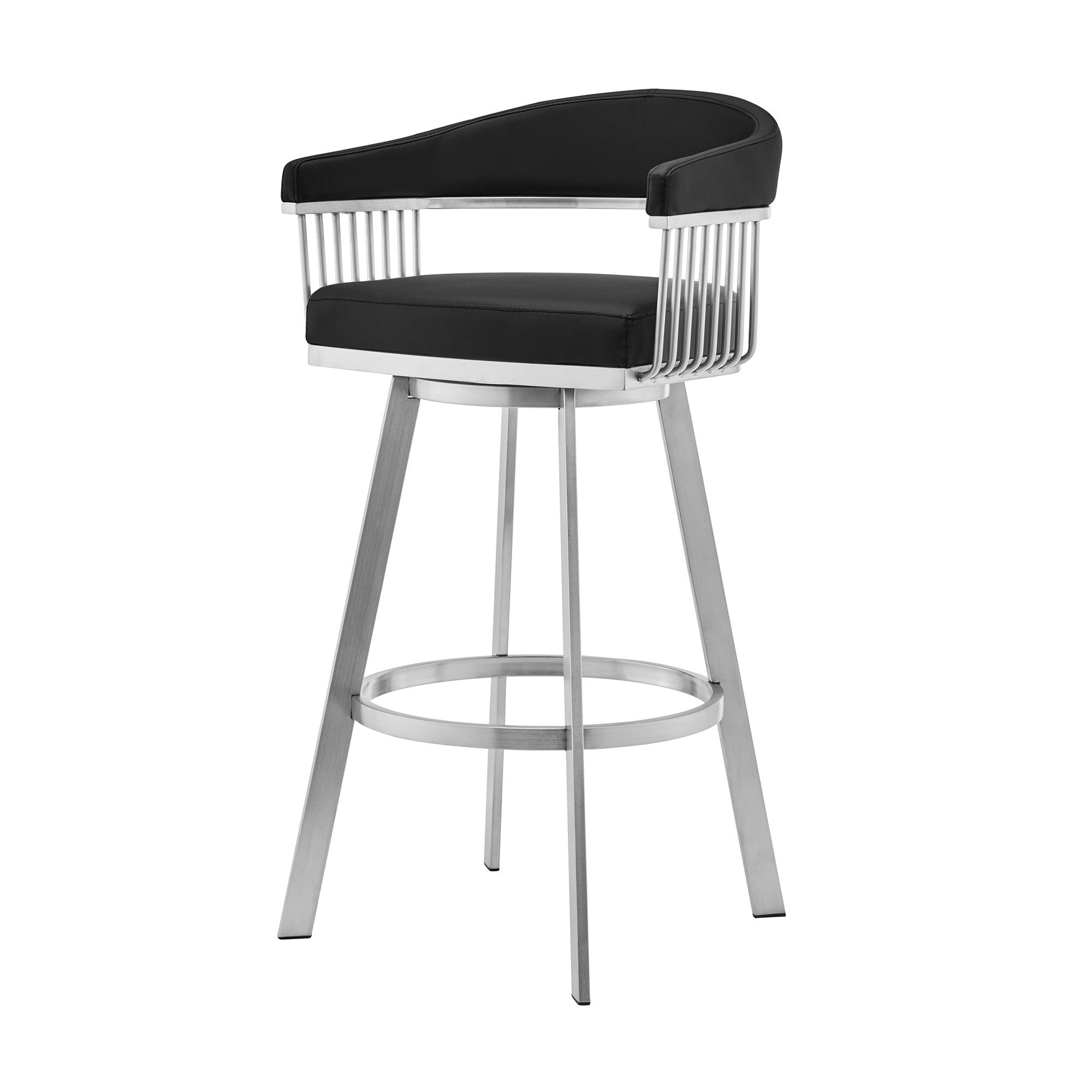 29" Black And Silver Iron Swivel Backless Bar Height Bar Chair - Homeroots - Flyclothing LLC