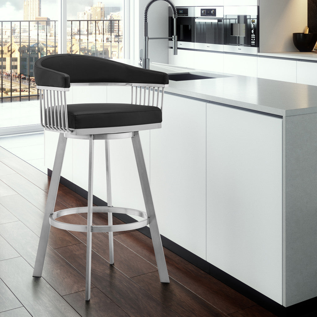 29" Black And Silver Iron Swivel Backless Bar Height Bar Chair - Homeroots - Flyclothing LLC