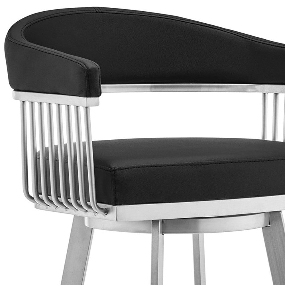 29" Black And Silver Iron Swivel Backless Bar Height Bar Chair - Homeroots - Flyclothing LLC