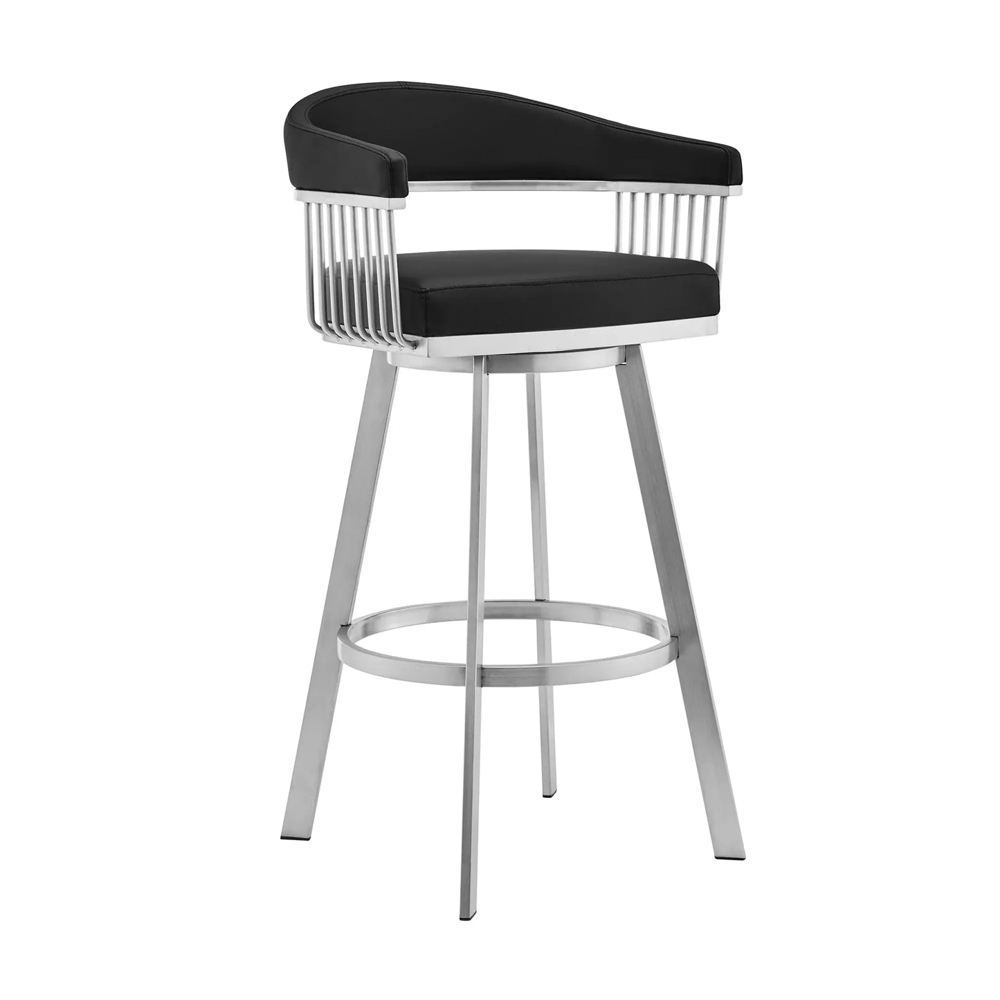 29" Black And Silver Iron Swivel Backless Bar Height Bar Chair - Homeroots - Flyclothing LLC